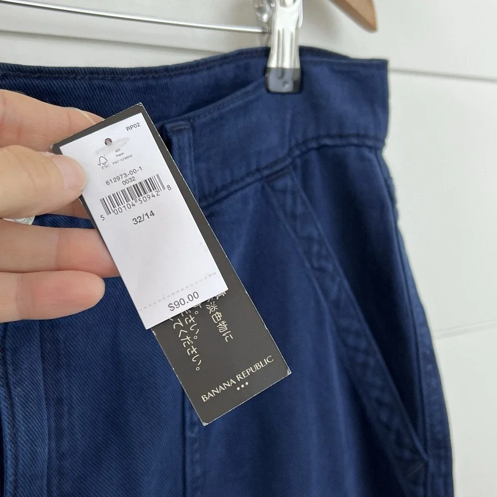 NWT Banana Republic‎ Wide Leg Jean Women 32 Navy Blue High Rise Patch Pocket